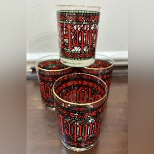 HOUZE Vintage Happy Holidays Rocks Glasses Tumblers Set of 4 Mint